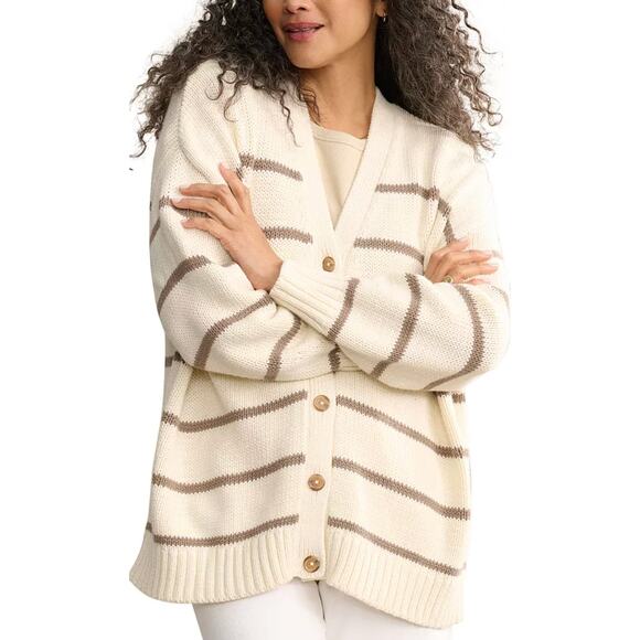 Jenni Kayne Chloe Striped Cardigan Button Up Ivory/Taupe XXS - Picture 1 of 8